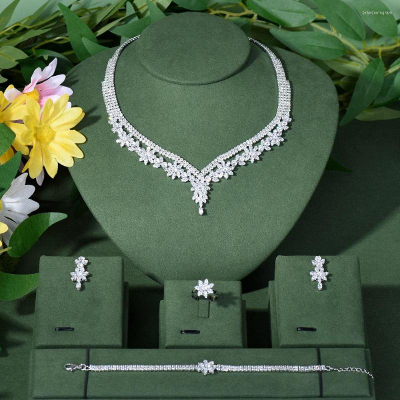 

Necklace Earrings Set Trendy 4PCS Full Micro CZ Luxury African Jewelry For Women Wedding Party Zircon Crystal Neckalce Earring N-60, Picture shown