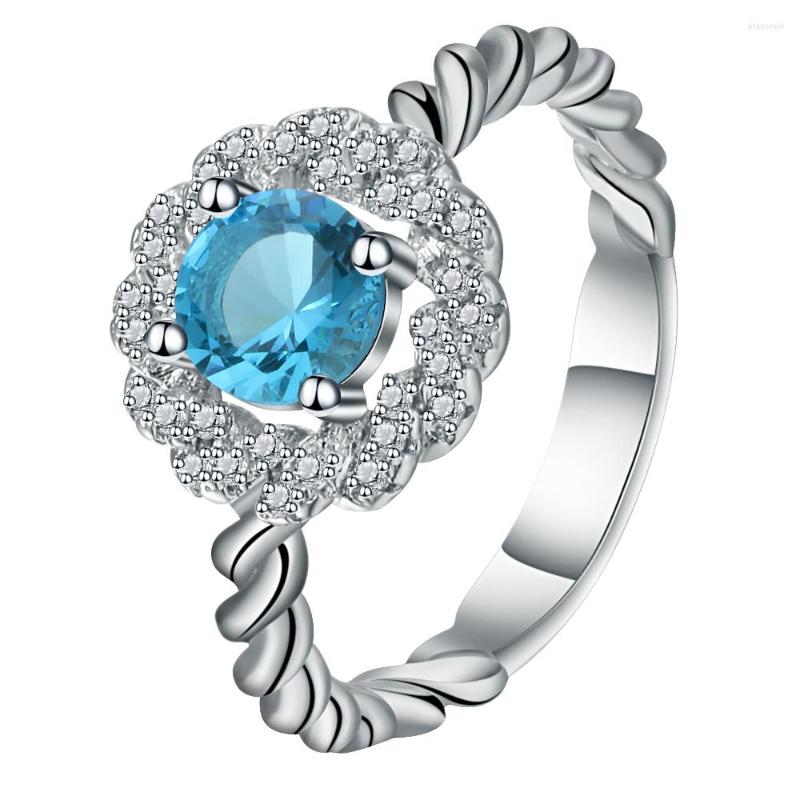 

Wedding Rings Beautiful White And Blue Cubic Zirconia Lady Flower Ring Silver Color Exquisite Bands Engagement For Women Anel