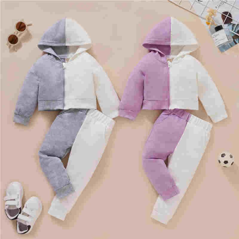

Clothing Sets 1-5 Years Toddler Girls 2pcs Spring Fall Outfits Contrast Color Hooded Sweatshirt And Pocket Pants Sports Set, Gray