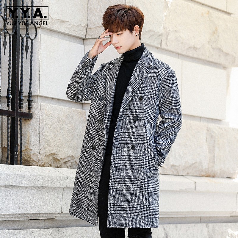 

Men's Wool Blends Winter Long Jacket Men Fashion Korean Loose Fit Double Breasted Trench Coat Teenager Turndown Collar Pocket Warm Overcoat Male 230225, Auburn