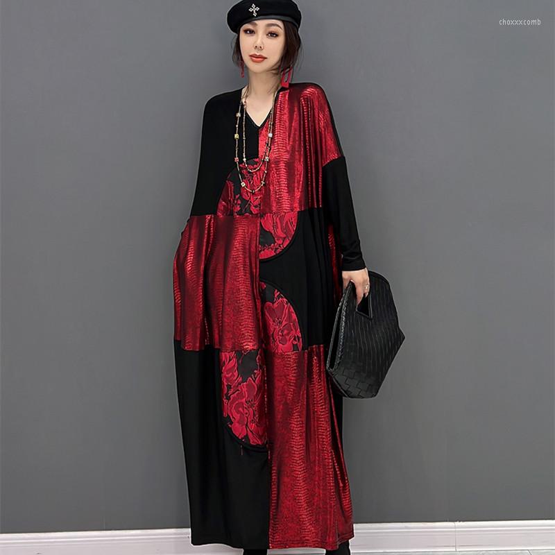 

Casual Dresses Chinese Style Party Long Dress V Neck Full Sleeve Large Size Autumn Pullovers Vestido De Fiesta, Black