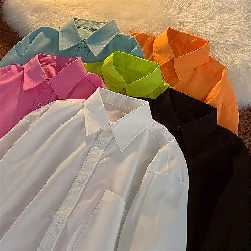 

Women's Blouses & Shirts Women 2023 Spring Autumn Thin Solid Color Female Loose Long-sleeved Ladies Students Casual W265Women's, White