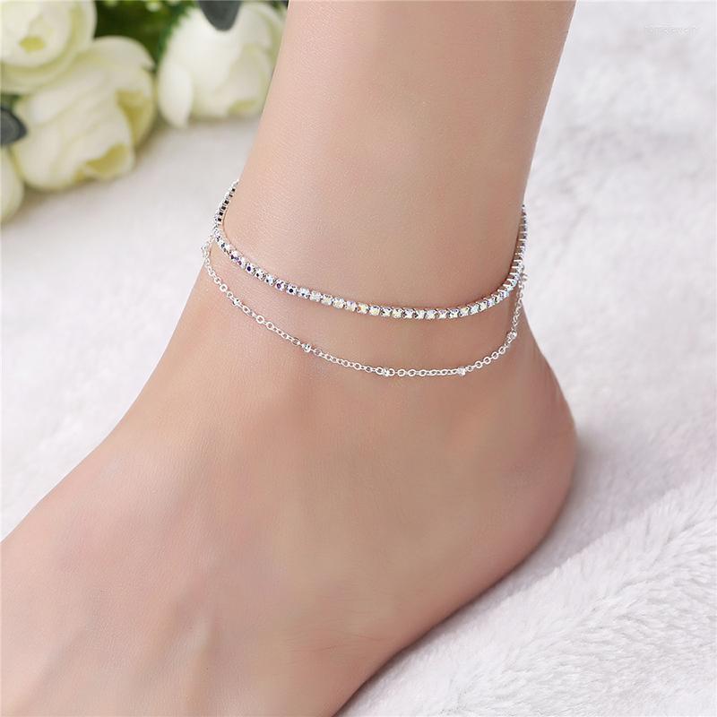 

Anklets Silver Color Fashion Sweet CZ Crystal Anklet Bracelet For Women Wedding Party Birthday Present Foot Jewelry LB001