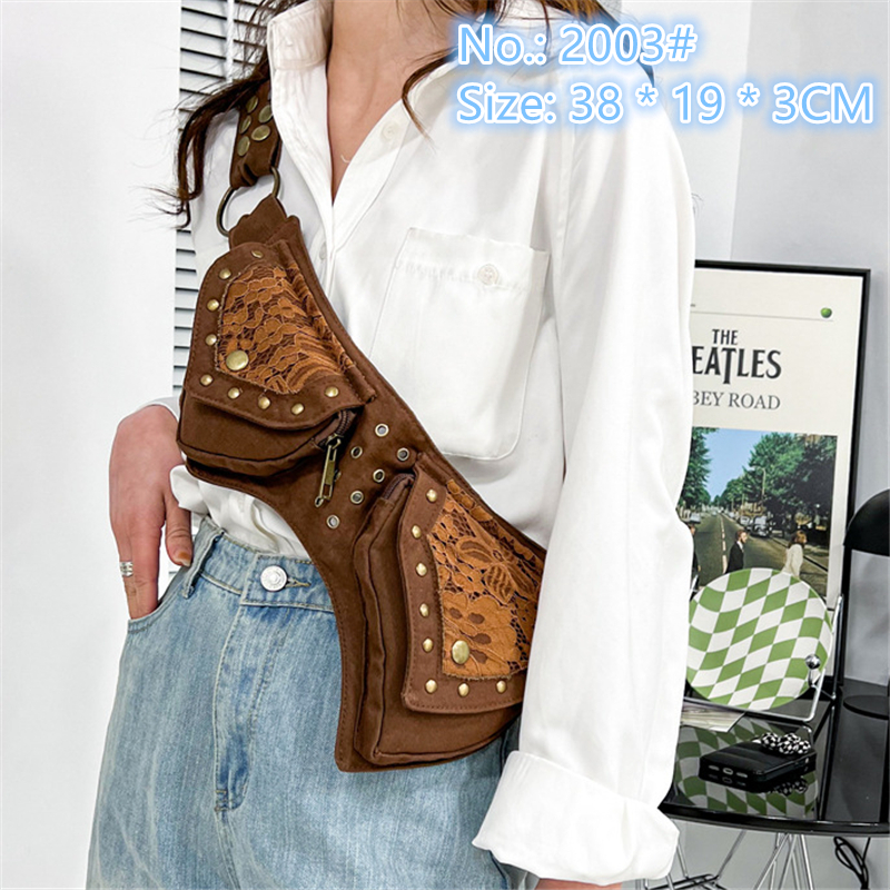 

Factory wholesale ladies shoulder bags 3 colors cool personality rivet purse Joker wear-resistant solid color canvas backpack multifunctional lace handbag, Red-2003#