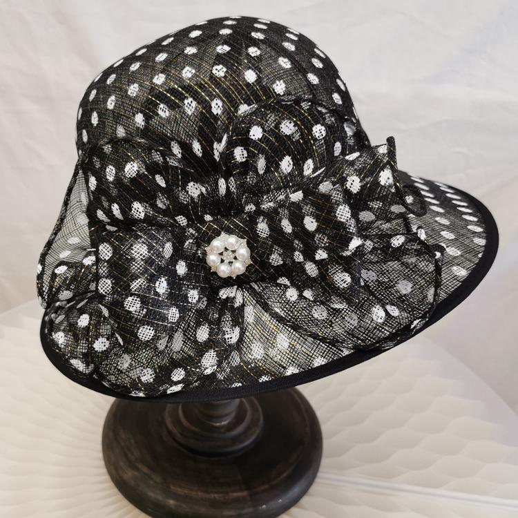 

Stingy Brim Hats Gold Dot Drill Button Light Breathable Linen Hat Women's Fashion Elegant Flower Traveling Short Basin, Black