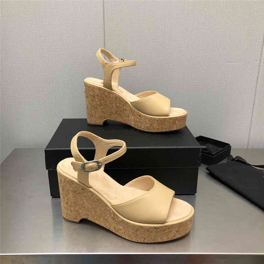 

Luxury Design Sandals 2023 Fashion Channel Women Summer High Heels Leather Cross Lace up Student Casual Slippers 05-020