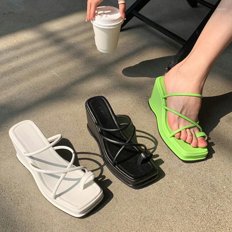 

Slippers 2023 Summer Women Slipper Outdoor Narrow Band Sandal Shoes Ladies High Wedges Heel Female Slides Flip Flop Mujer, Black