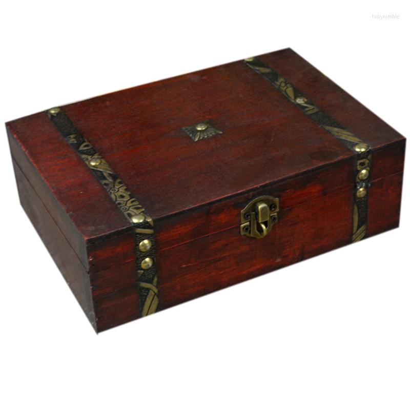

Jewelry Pouches Wooden Vintage Treasure Box With Lock Storage Case Ring Gift
