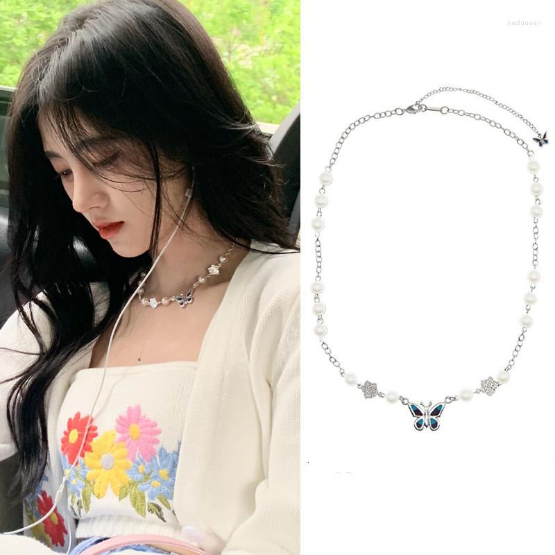 

Chains Ju Jingyi Same Butterfly Pearl Korean Drama Necklace Clavicle Chain For Men Women Gift