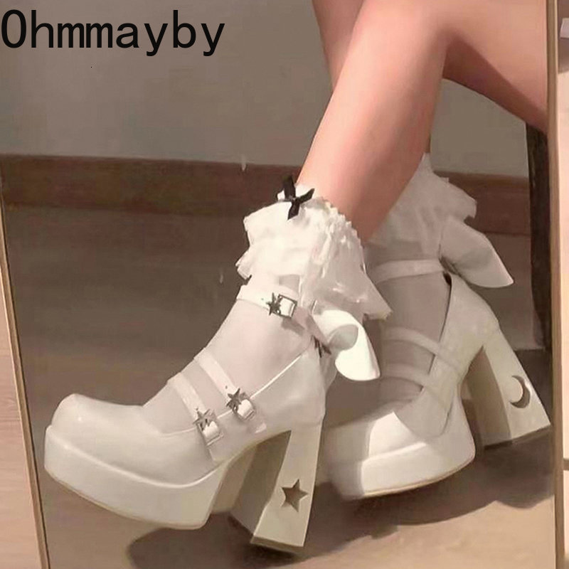 

Dress Shoes Pumps Lolita Shoes Platform Mary Jane Shoes Star Buckle Strap Women Cross-tied Pu Leather Girls Rivet Casual Shoes kawaii 230225, Purple