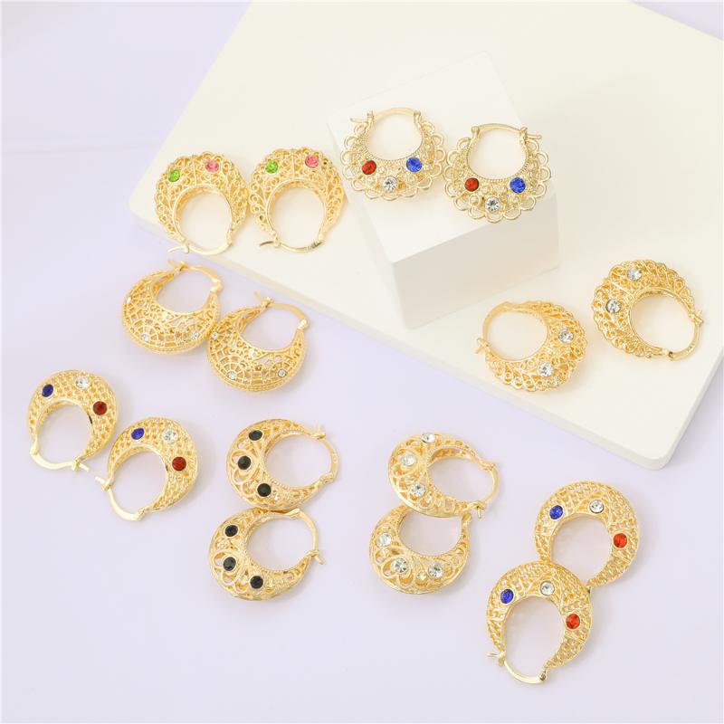 

Hoop Earrings & Huggie Arab Ethiopian Middle East Jewelry Classic Gold Color Metal For Women Girls Rhinestone Clip Gift SJ338B