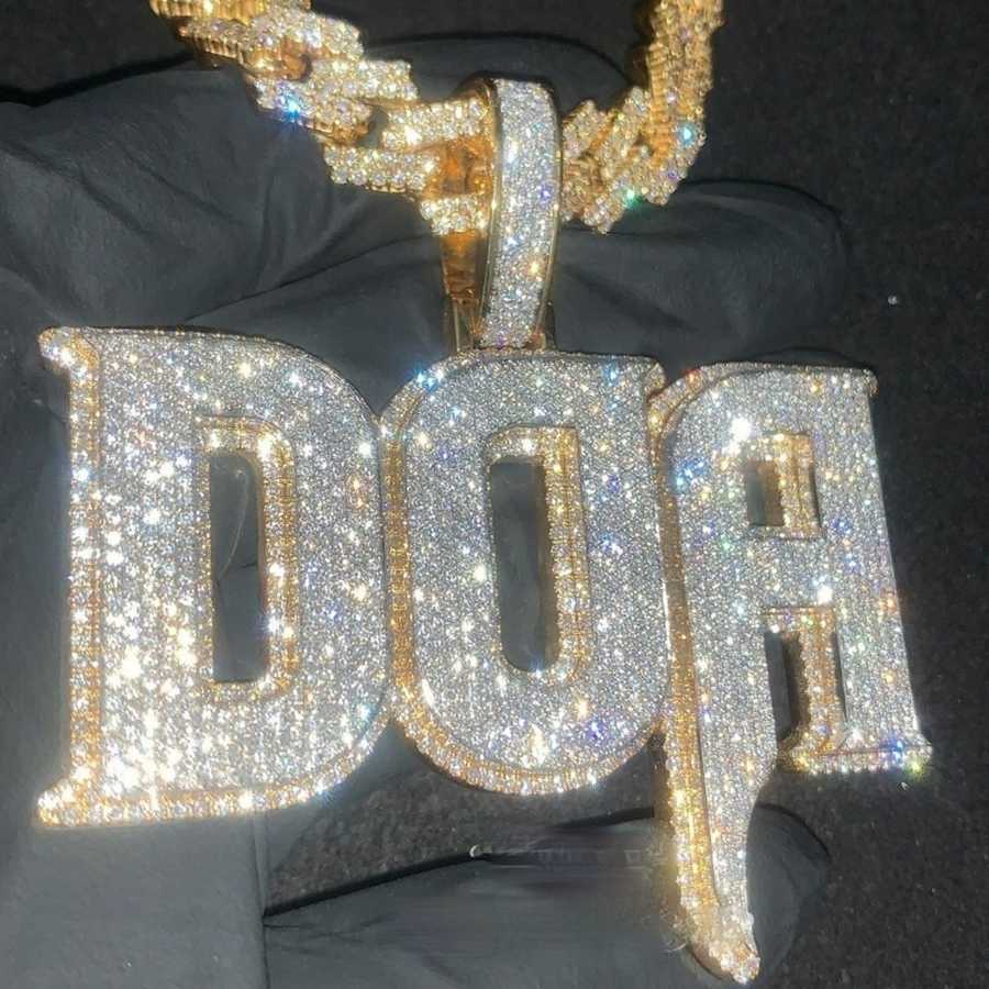

Personality Hip Hop Men Full Iced Out S925 Vvs Df Moissanite Diamond Letter Pendant Necklace