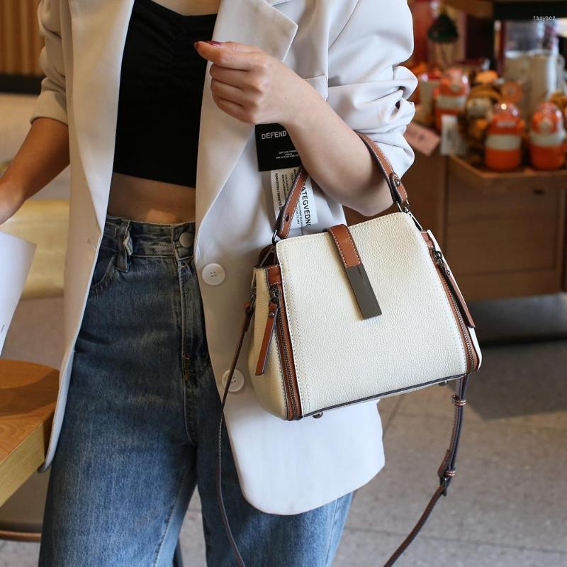 

Evening Bags Panelled Genuine Cow Leather Bucket Bag For Women 2023 Fashion Shoulder Crossbody Lady Luxury Designer Soft Handbags, Blue