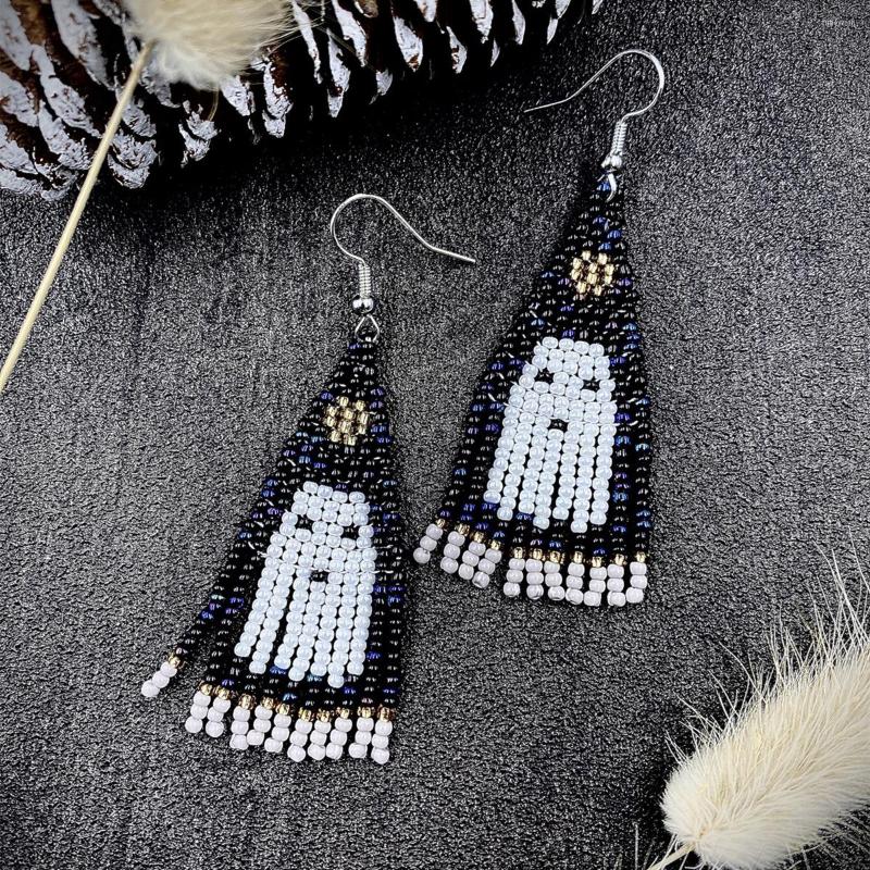 

Dangle Earrings Rice Bead Halloween Hand Knitting Beading Little Ghost Funny Fashion Personality Alloy Ma'am Fringe