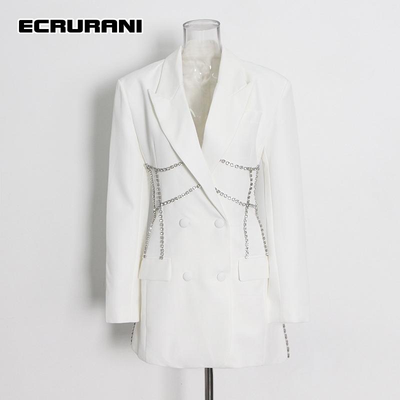 

Casual Dresses ECRURANI White Patchwork Pearl For Female Notched Long Sleeve High Waist Slimming Solid 2023 Women's Summer Dress, Black