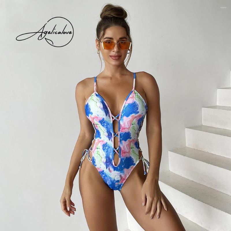 

Women' Swimwear AGELICALOVE Sexy Tie Dyed Hollow Out Tummy Control Monokini One Pieces Swimsuit Women Bodycon Bathing Suits Beach Wear, Orange