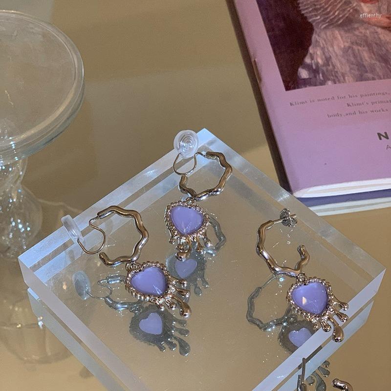 

Dangle Earrings Fashion Lava Purple Opal Heart Shiny Irregular Blue Pink Crystal Liquid For Women Sweet Jewelry Y2K