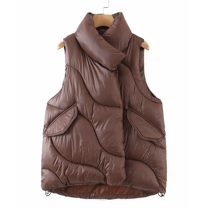 

Women' Vests 2023 Winter Warm Stand-up Collar Sleeveless Jacket Double Pocket Loose Vest Women Cotton Zipper Bodywarm WomenWome, Beige