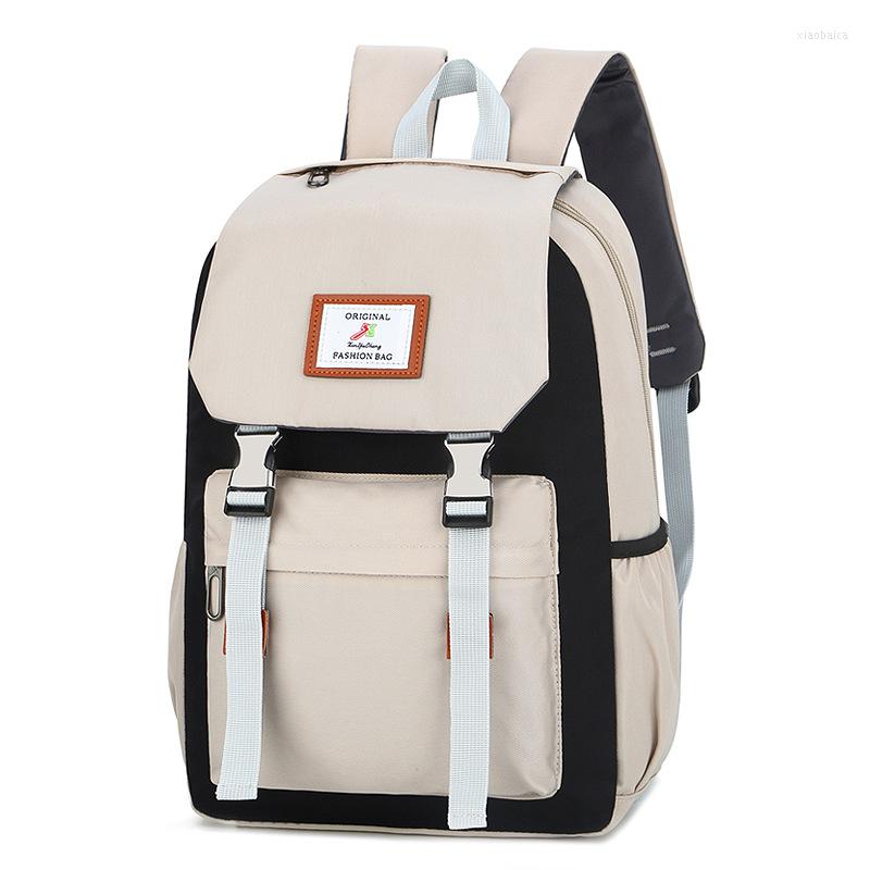 

School Bags Men Women Canvas Backpacks For Teenagers Large Capacity Unisex Patchwork Softback Hiking Camping Equipment, Bk