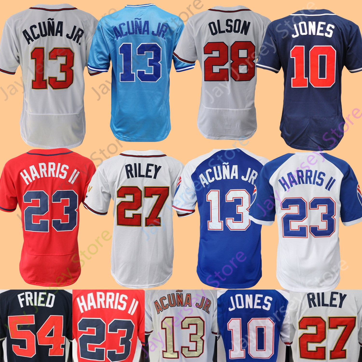 

Baseball Jersey Ronald Acuna Jr. Michael Harris II Ozzie Albies Matt Olson Austin Riley Max Fried Spencer Strider Hank Aaron Chipper Jones Sanders Women Youth, Player's versions cream
