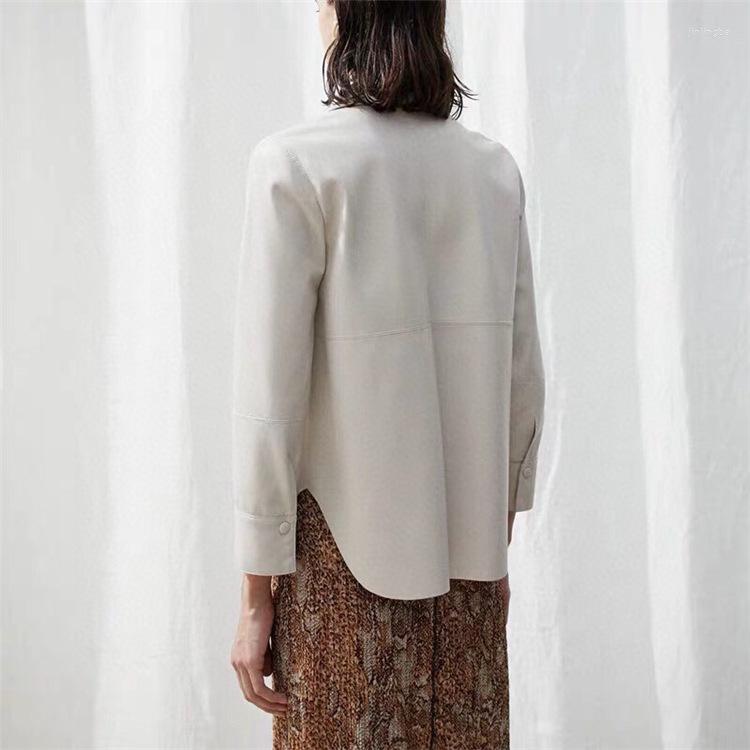 

Women's Blouses 2023 Autumn Winter Women Shirt Dark Black PU Leather Jacket, Khaki