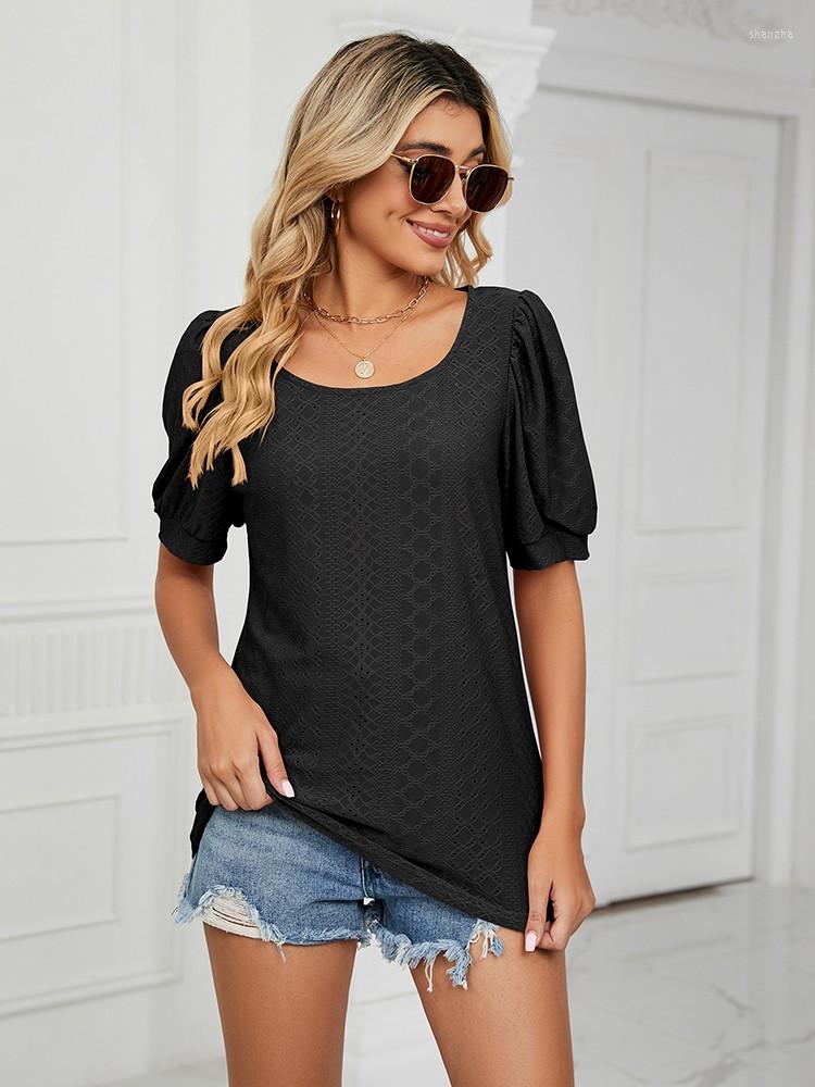 

Women' Blouses Spring Summer Women And Tops 2023 Fashion Hollow Out O Neck Short Sleeve Elegant Casual Lady Office Shirts Plus Size, Black