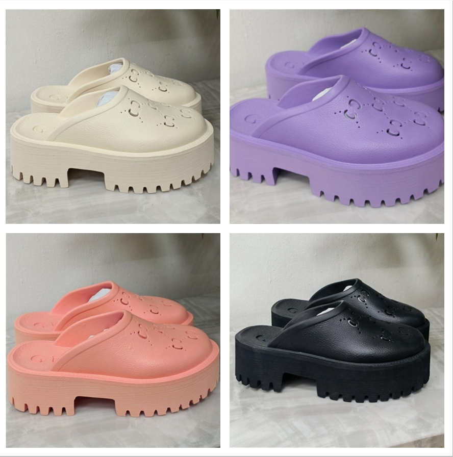 

2023 Perforated Designer Sandals Luxury Platform Slide Hollow Pattern Slippers Transparent Materials Sandal Rubber Flats Slipper Sizes 35-42, Purple