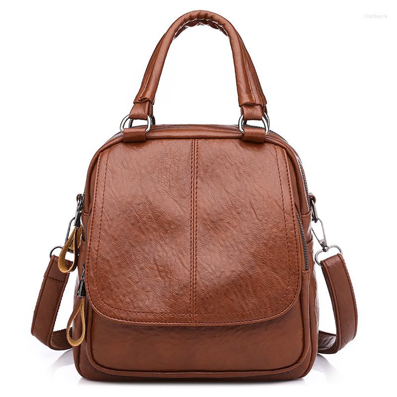 

School Bags Pu All-match Simple College Style Leisure Travel Backpack Women's 2023 Summer High-quality Messenger Shoulder Handbag Women, Brown