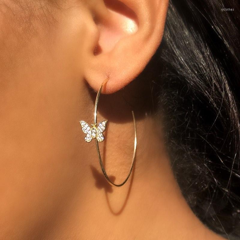 

Hoop Earrings Butterfly Earring Gold Silver Color Clear Cubic Zirconia Cz Simple Geometric Circle Hoops