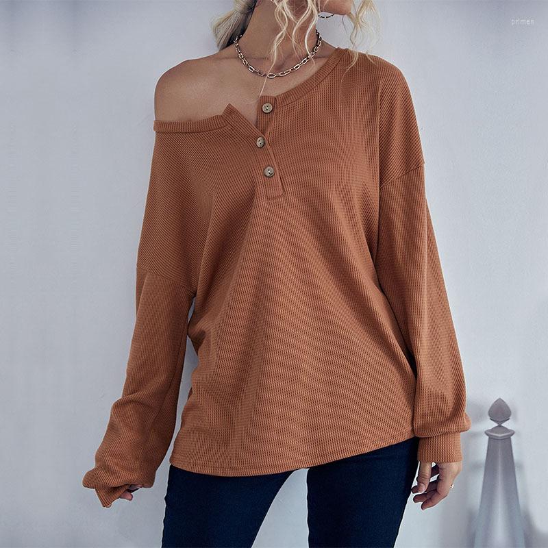 

Women' Sweaters 2023 Casual Long Sleeve Retro Baggy Off The Shoulder Sweater Thin Streetwear Women Ladies Fashion Tees Brown Tops Knitted, Picture shown