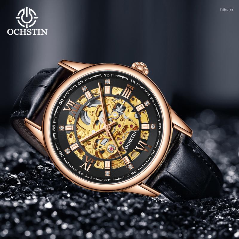 

Wristwatches Rose Authentic Brand Carved Watches Fully Automatic Men Hollowed Fashion Mechanical Luxury Man Wach Reloj Hombre, Silver blue