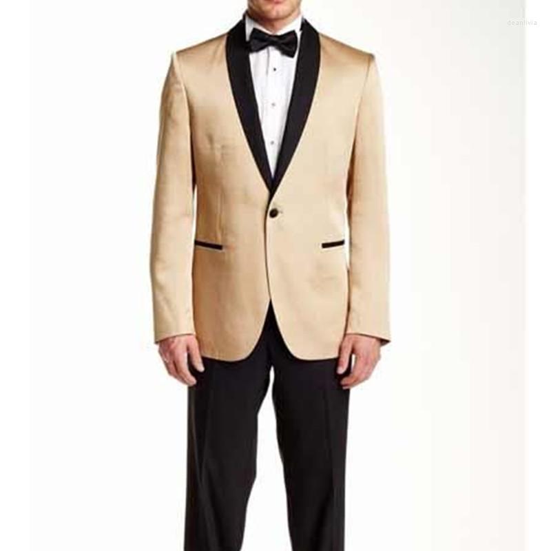 

Men's Suits 2023 Latest Coat Pant Designs Gold Tuxedo Black Lapel Prom Men Suit Slim Fit Skinny 2 Piece Custom Groom Blazers Masuclino, Beige