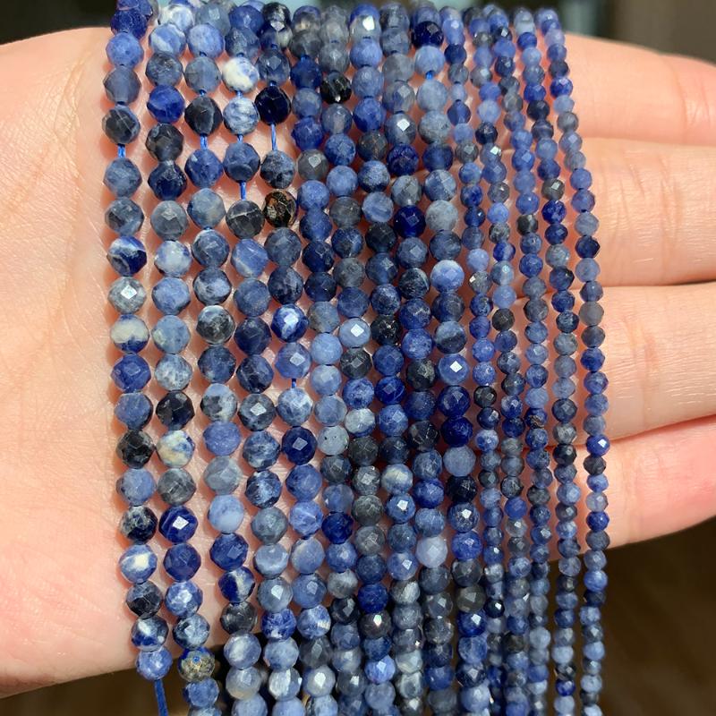 

Beads Other 2/3/4mm Natural Stone Blue Sodalite Jaspers Faceted Loose Round Mineral Tiny For Jewelry Making DIY Bracelet 15incher