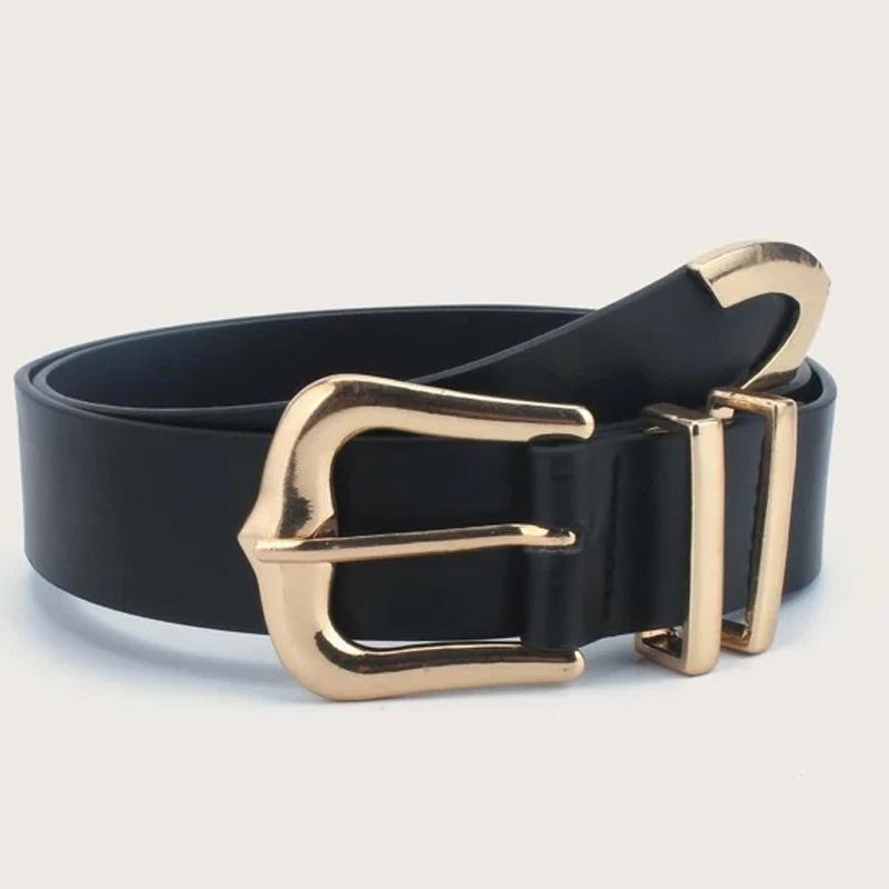 

Belts Women Fashion Pin Buckle Waist Belt For Jeans Metal Punk Chain Luxury PU Leather Style Decorative CowboyBelts, Black