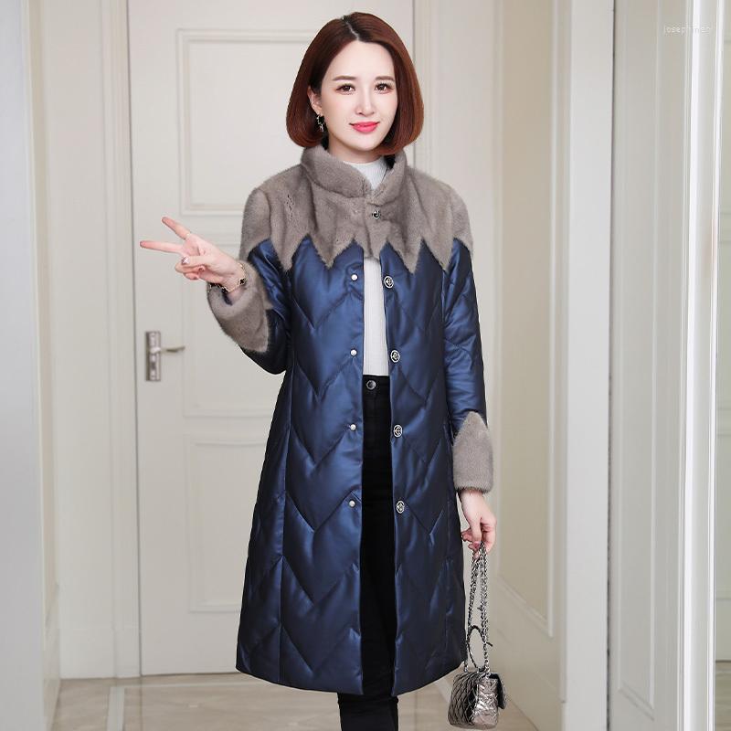 

Women's Leather 2023 90% White Duck Down Women's Winter Jackets Collar Coat Female Real Sheepskin Jacket Women Ropa Zjt214, Black