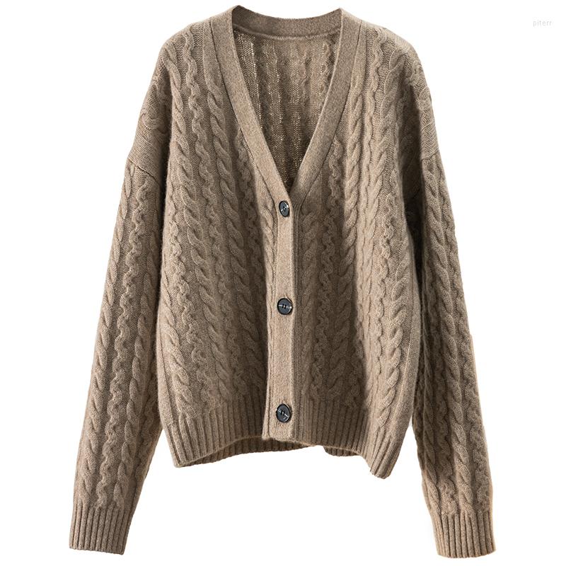 

Women's Knits Shuchan Cashmere Vintage Cardigan Women V-Neck A-straight Knitted Korean Fashion Sweater Mujer, 29