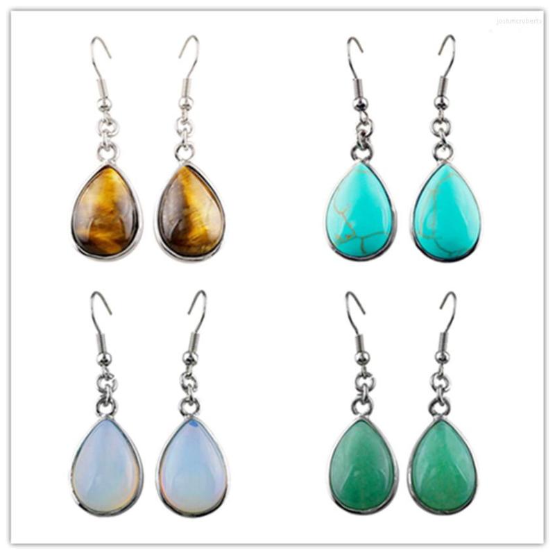 

Dangle Earrings FYJS Unique Anniversary Gift Silver Plated Waterr Drop Tiger Eye Stone Opalite Opal Jewelry