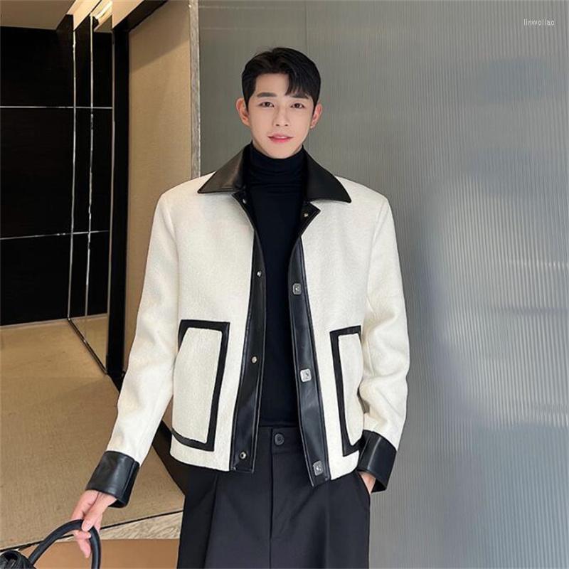 

Men's Jackets Autumn Men Winter Thicken Short Coa Tleather Patchwork Small Fragrant Metal Button Design Sense Advanced Simple Fashion, Black