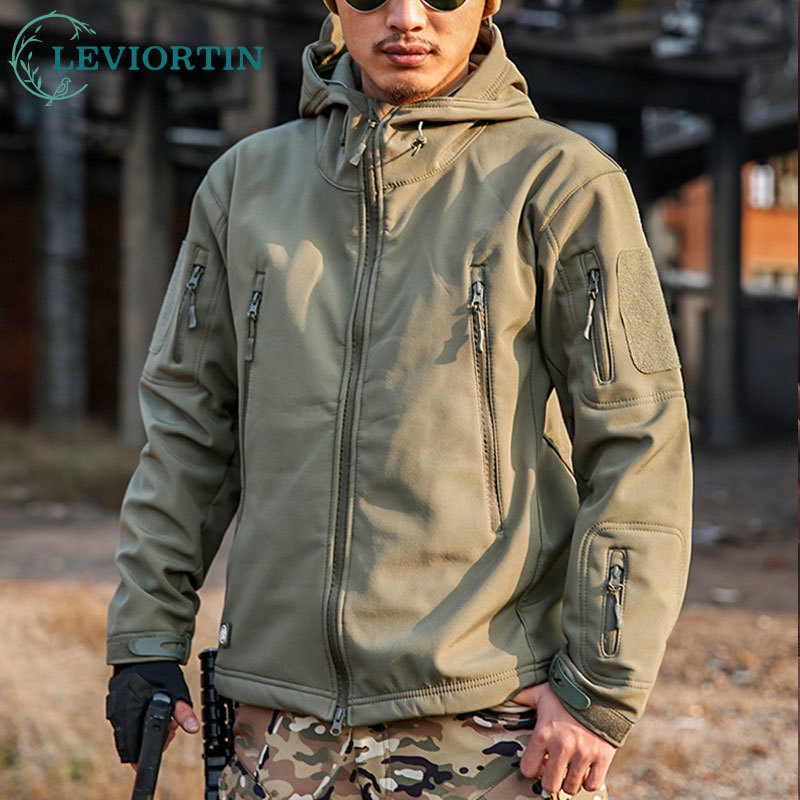 

Men' Jackets Soft Shell Jacket Military Hiking Fleece Army Tactical Clothing Multicam Camo Windbreakers HuntingMen' Men'sMen, Black