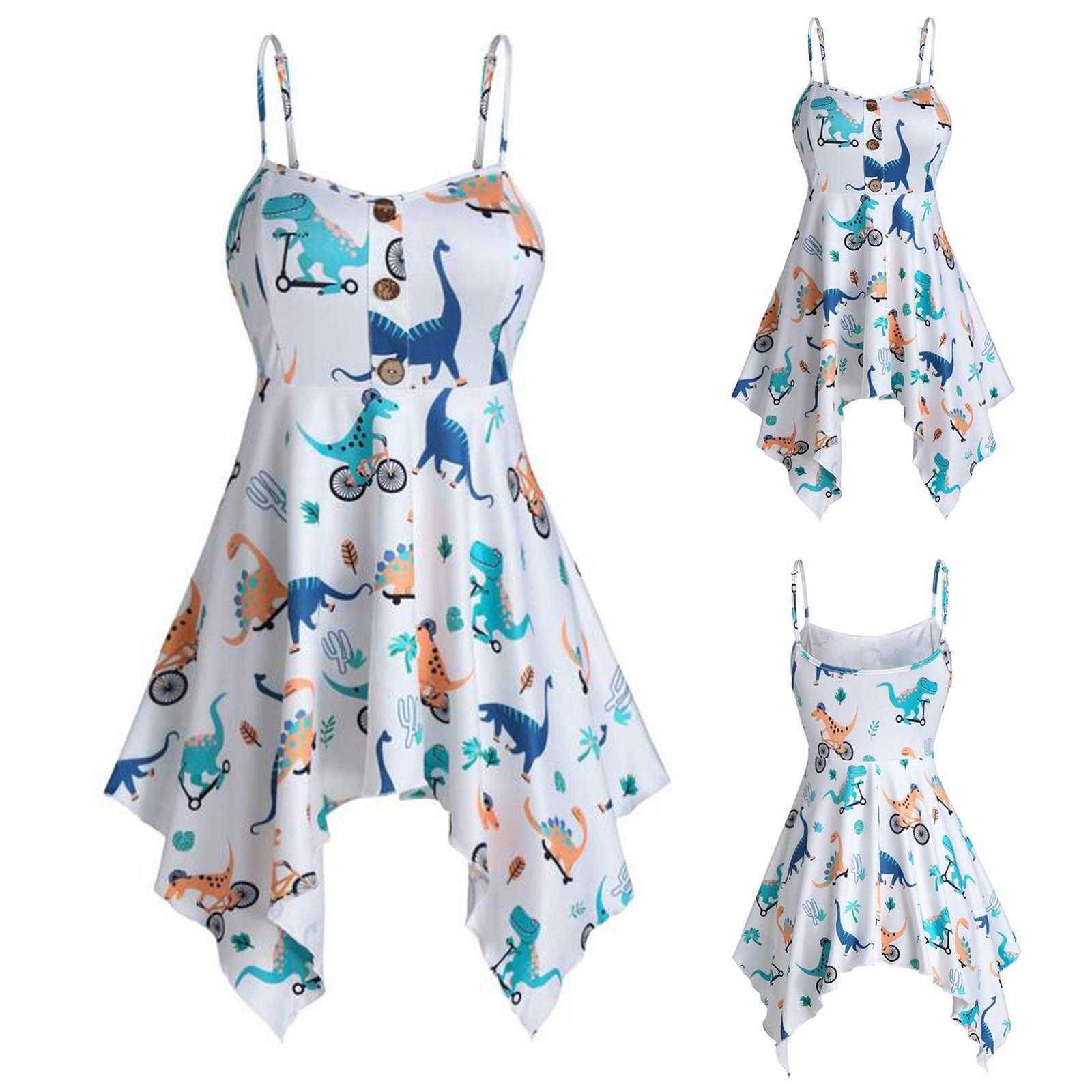 

Ladies Fashion Casual Button Dinosaur Print Suspender Dress Women Bandage, Picture color