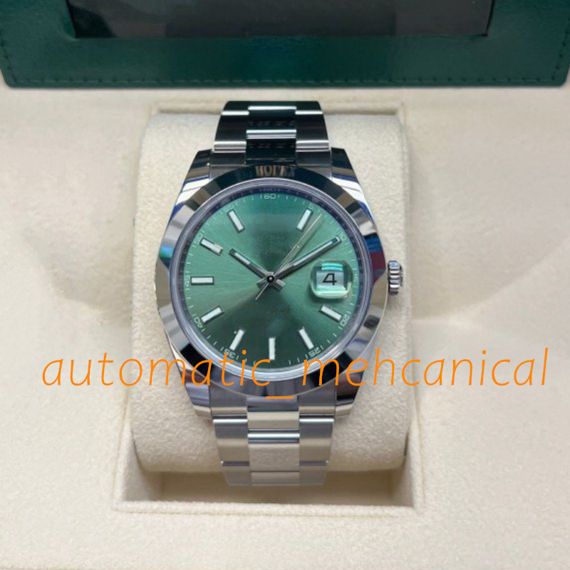 

Mens Watch 41mm V5 Smooth Bezel Datejust Green Dial 18K White Gold Automatic Movement Sappire Glass Ref.126300 Luminous Watches Sport Wristwatch, Add tool