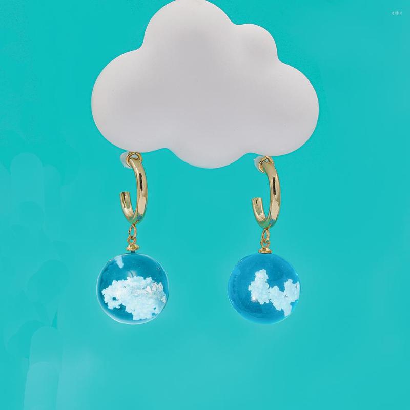 

Dangle Earrings Design Sky Blue Cloud Spheres For Women Big Round Resin Ball Pendant Hanging Female Jewelry