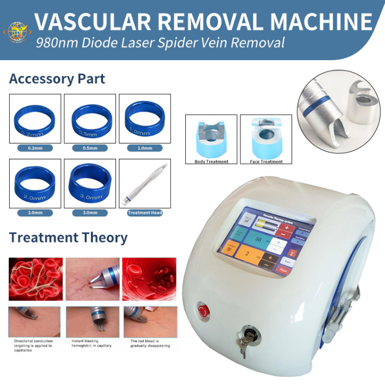 

Beauty Equipment 980Nm Laser Spider Veins Removal Machine Diode Face Body Vascular Varicose Vein Treament Rosacea Redness