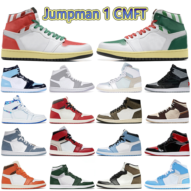 Avec Box Jumpman 1 Chaussures de basket-ball Retro Denim Starfish 1s Perdu et trouvé Ji x CMFT True Blue Unc Hyper Royal Dark Mocha Dhgate Shoe W