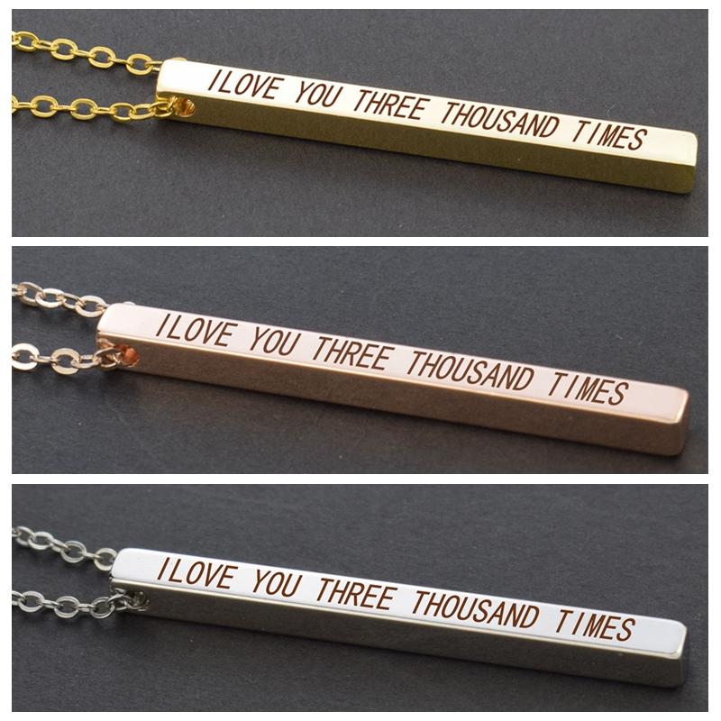 

Chains Family Gift I Love You Three Thousand Times Jewelry Stainless Steel Vertical Bar Pendant Husband Wife Wedding Memorial Necklace