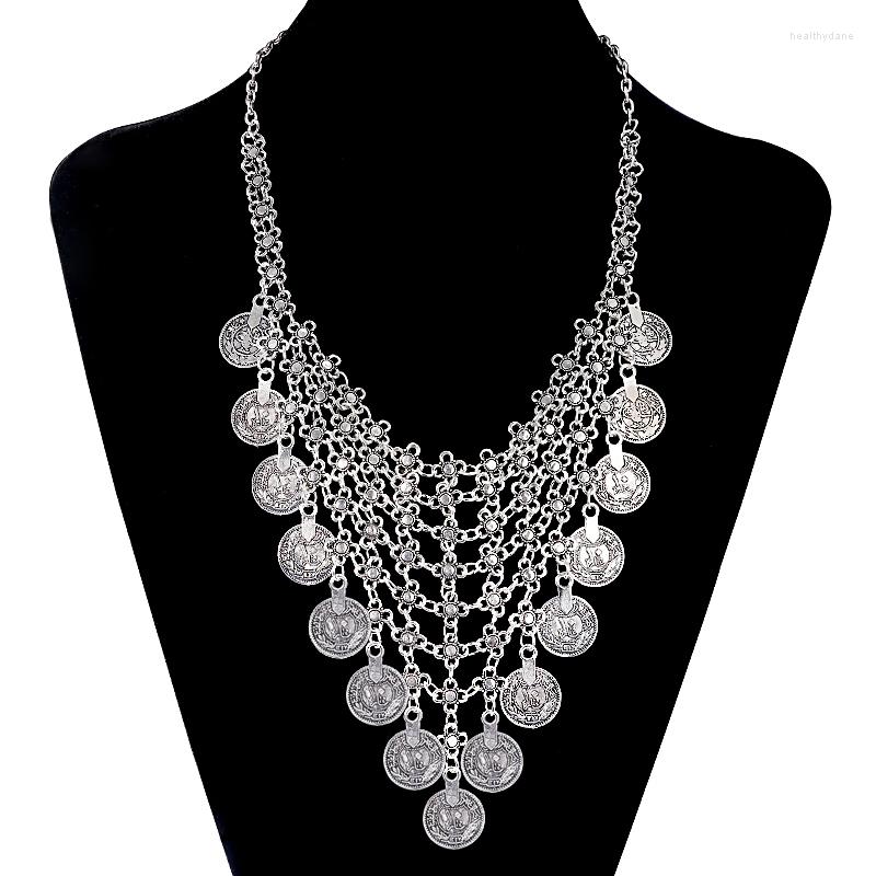 

Chains Bohemian Multi-layer Chain Necklace For Women Ethnic Gypsy Handmade Coin Tassel Jewelry Beach Boho Collar Vintage