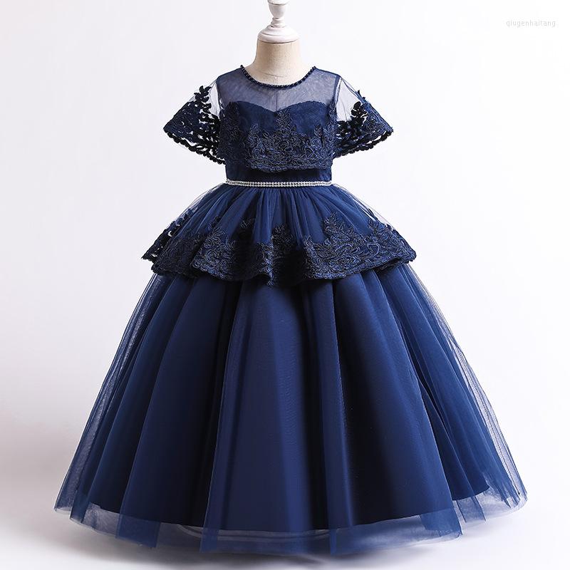 

Girl Dresses Appliques Embroiderty Navy Party Dress Flower For Wedding Long Kids Pageant Princess Costume First Communion Gowns, 2180-skin pink
