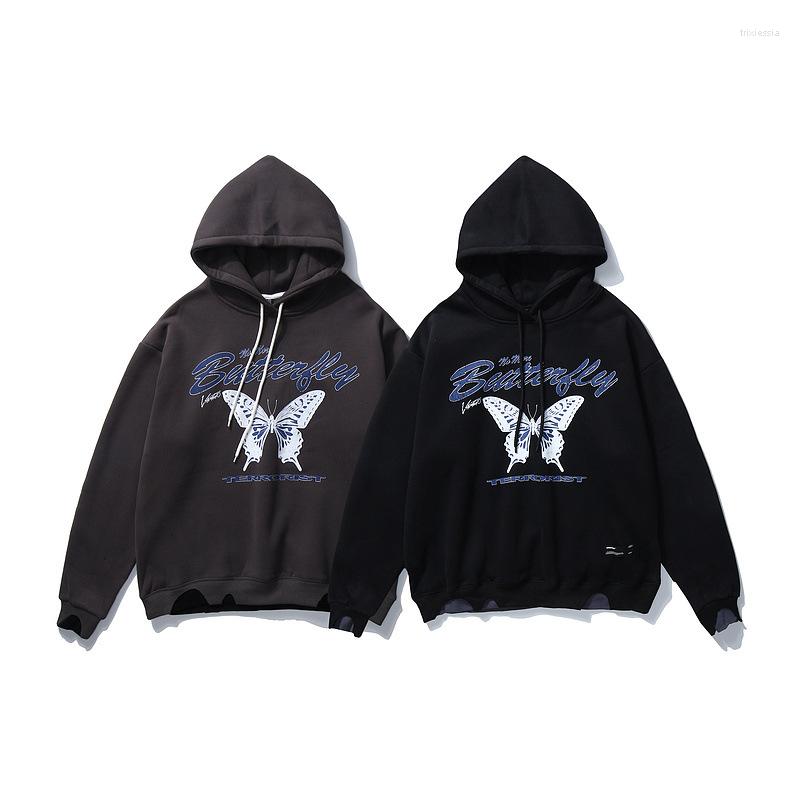 

Men's Hoodies High Quality In Europe And The Street Fashion Hip-hop Original Tide Butterfly Print Fleece Male Foreign Trade, Black