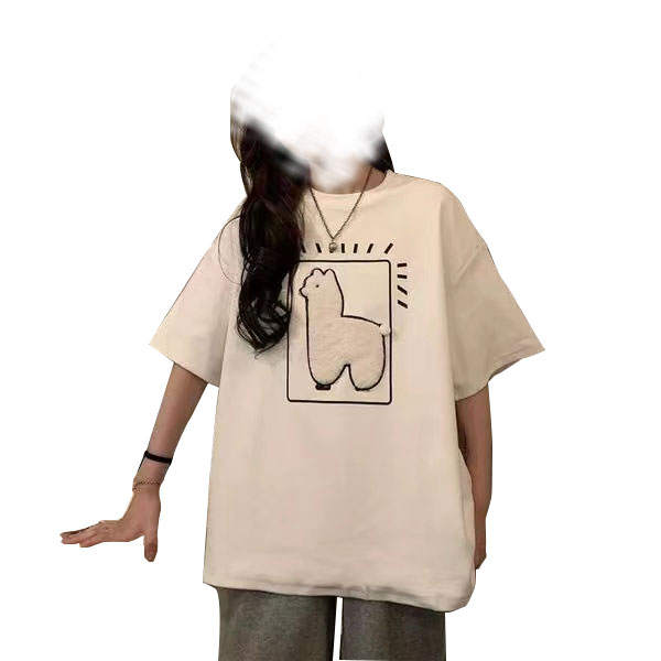 

Tops Spring and summer new three-dimensional alpaca short-sleeved T-shirt women Korean cartoon large size top women, Customize