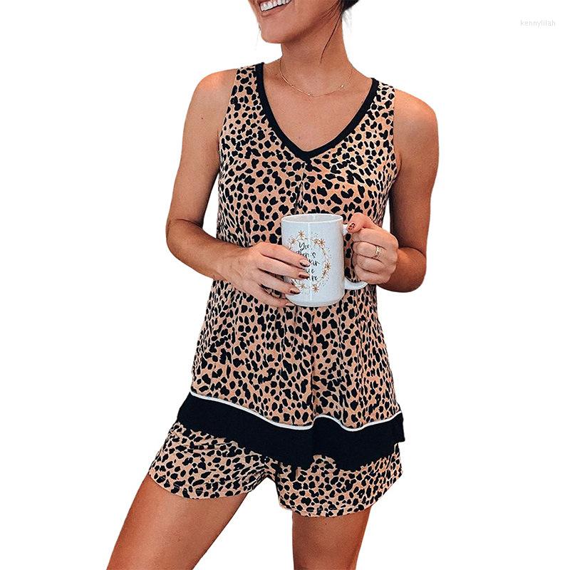 

Women' Sleepwear Pamajas Women Leopard Tank Top And Shorts Lounge Set Summer Loose Loungewear Female Plus Size XXL Sleeveless